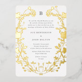 実在金ゴールドサークルモノグラムリース乾燥野花 箔招待状 (正面)
