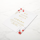 実在金ゴールドシックなポピー赤い野結婚花 箔招待状 (回転した状態)