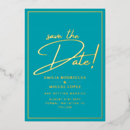 実在金ゴールドティール（緑がかった色）日付の保結婚存 箔招待状