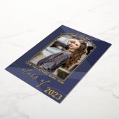 実在金ゴールドネイビーブルー幾何学写真卒業 箔招待状 (回転した状態)