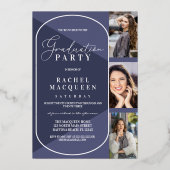 実在金ゴールドネイビーブルー幾何学写真卒業 箔招待状 (裏面)