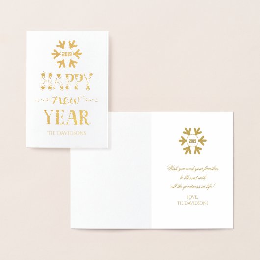 実在金ゴールドハッピーニューイヤータイポグラフィスノーフレーク 箔カード (ディスプレー)