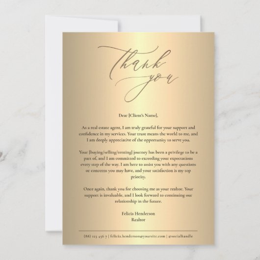 実在金ゴールドフェイク感謝 サンキューカード (裏面)