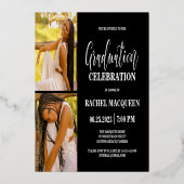 実在金ゴールドブラック3枚写真卒業パーティー 箔招待状 (裏面)