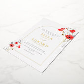 実在金ゴールドポピー赤い花モダンシック結婚ズ 箔招待状 (回転した状態)