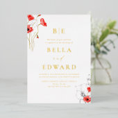 実在金ゴールドポピー赤ワイルドフラワーシック結婚ス 箔招待状 (立ち正面)