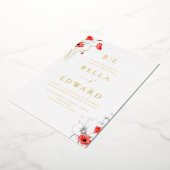 実在金ゴールドポピー赤ワイルドフラワーシック結婚ス 箔招待状 (回転した状態)