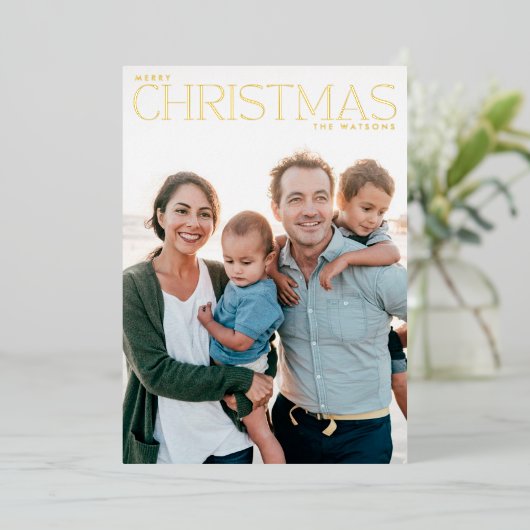 実在金ゴールドメリーのクリスマス写真 箔シーズンカード (立ち正面)