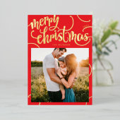 実在金ゴールドメリークリスマスの手紙の渦巻き写真 箔シーズンカード (立ち正面)