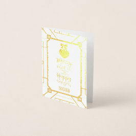 実在金ゴールドメリークリスマス&ハッピーニューイヤースクリプト 箔カード