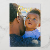 実在金ゴールドレタリング平和クリスマス写真 箔シーズンカード (正面)