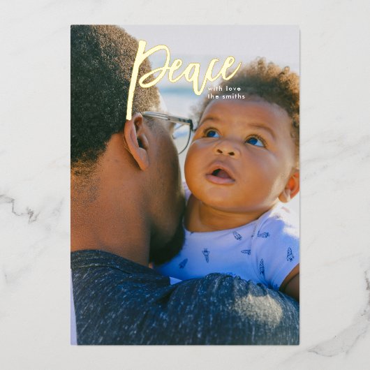 実在金ゴールドレタリング平和クリスマス写真 箔シーズンカード (正面)