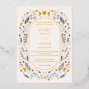 実在金ゴールドヴィンテージ神秘的な野結婚花 箔招待状