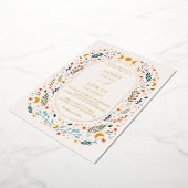 実在金ゴールドヴィンテージ神秘的な野結婚花 箔招待状 (回転した状態)