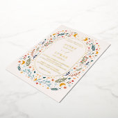 実在金ゴールドヴィンテージ神秘的フローラモノグラム結婚の 箔招待状 (回転した状態)