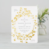 実在金ゴールド円乾燥ワイルドフラワー豊富 箔招待状 (立ち正面)