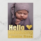 実在金ゴールド写真コラージュHelloベビー発表 箔招待状 (正面)