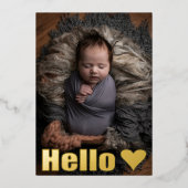 実在金ゴールド写真コラージュHelloベビー発表 箔招待状 (正面)