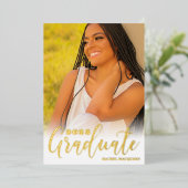 実在金ゴールド白写真三期卒業式パーティー 箔招待状 (立ち正面)