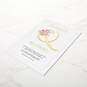 実在金ゴールド箔アンパサンドとピンクのバラ結婚ズグリーン 箔招待状 (回転した状態)