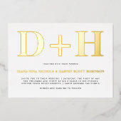 実在金ゴールド箔イニシャルはっきりした結婚タイポグラフィ 箔招待状 (正面)