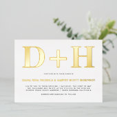 実在金ゴールド箔イニシャルはっきりした結婚タイポグラフィ 箔招待状 (立ち正面)