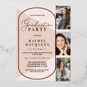 実在金ゴールド赤面ピンク幾何写真卒業 箔招待状 (裏面)