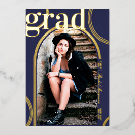 実在金ゴールド青円幾何円アーチ目盛 箔招待状