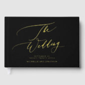 実在金ゴールド |黒モダン書写真結婚の写真 ゲストブック (正面)