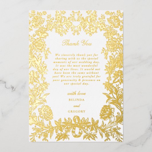 実在金箔のフローラ結婚に感謝 箔招待状 (正面)