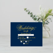 実在金箔エレガントラグジュアリーブルーウェディングRSVP 箔招待状ポストカード (立ち正面)