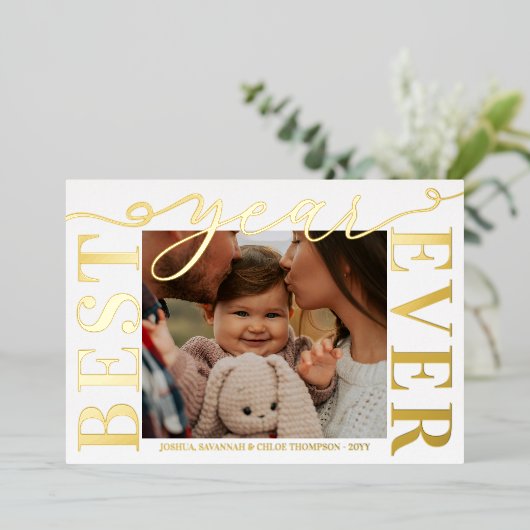 実在金箔タイポグラフィ最高の年前写真 箔シーズンカード (立ち正面)