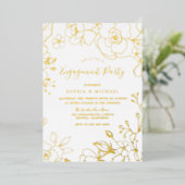実在金箔フラワーズ婚約パーティゴールデン 箔招待状 (立ち正面)