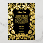 実在金箔フローラブラック結婚の感謝 箔招待状 (正面)