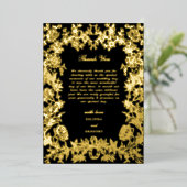 実在金箔フローラブラック結婚の感謝 箔招待状 (立ち正面)