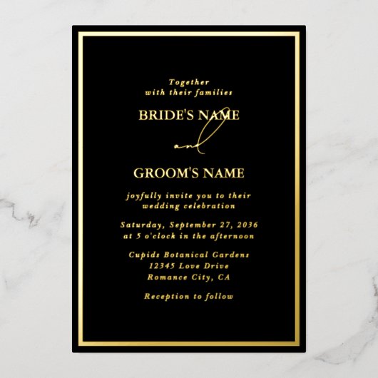 実在金箔モダンブラック&金ゴールド結婚ズ 箔招待状 (正面)