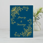 実在金箔（前）ロータスフラワーウェディング招待 箔招待状 (立ち正面)