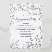 実在銀箔フラワーズ婚約パーティエレガント 箔招待状 (正面)