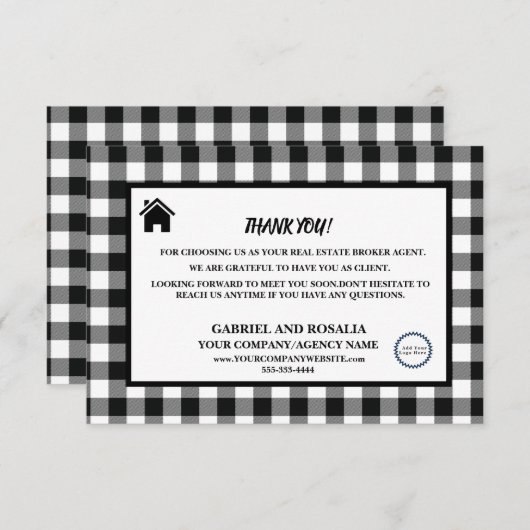 実在 Estate Broker Agent Business Buffalo Checks サンキューカード (正面/裏面)