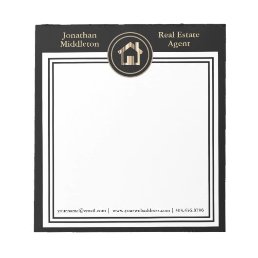 実在Estate – 黒と金ゴールドメモ帳 ノートパッド (正面)