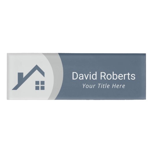 実在Estate Agentのカスタムロゴ埃の青と銀 名札 (正面)