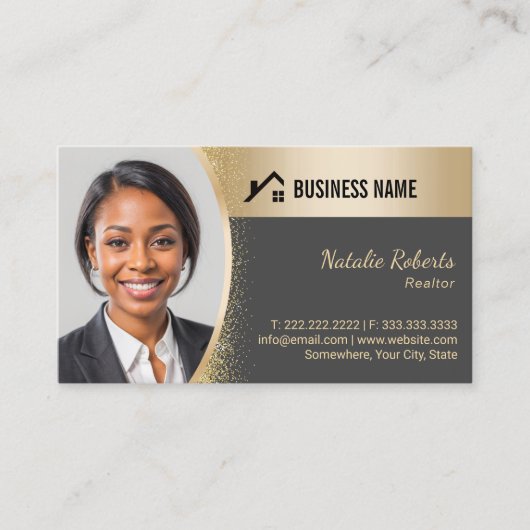 実在Estate Agentのカスタムロゴ金ゴールド不動産仲介業者写真 名刺 (正面)