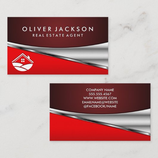 実在Estate Agentアイコン |ホーム |メタリック（赤） 名刺 (正面/裏面)