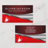 実在Estate Agentアイコン |ホーム | Red Metallic Busi 名刺 (正面/裏面)