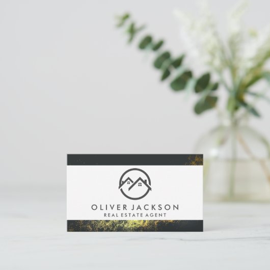 実在Estate Agentアイコン |金ゴールドダスト 名刺 (スタンド正面)