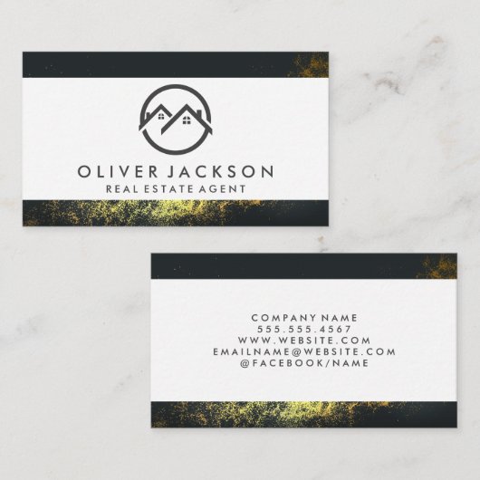 実在Estate Agentアイコン |金ゴールドダスト 名刺 (正面/裏面)