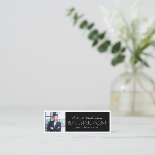 実在Estate Agentブラック&ホワイト縁どカード スキニー名刺 (スタンド正面)