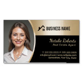 実在Estate Agentモダン Black金ゴールド不動産仲介業者写真 マグネット名刺 (正面)