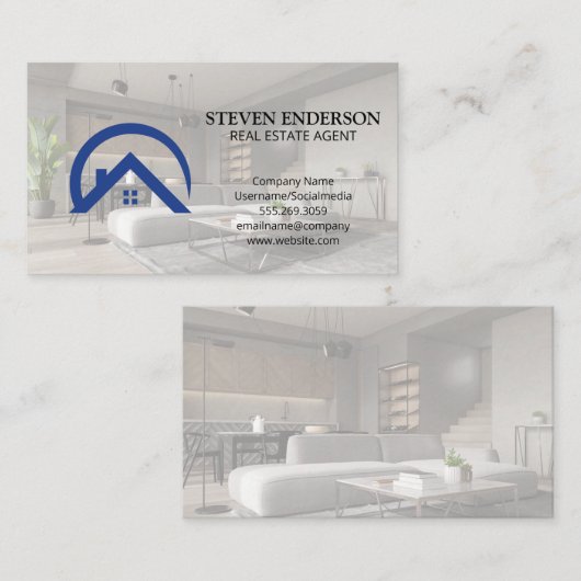 実在Estate Agentロゴ |モダンインテリア 名刺 (正面/裏面)