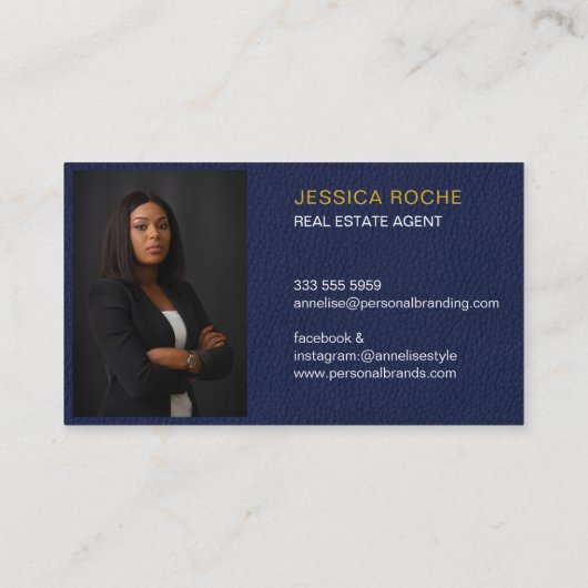 実在Estate Agent不動産仲介業者ブルー&金ゴールドカスタム写真 名刺 (裏面)